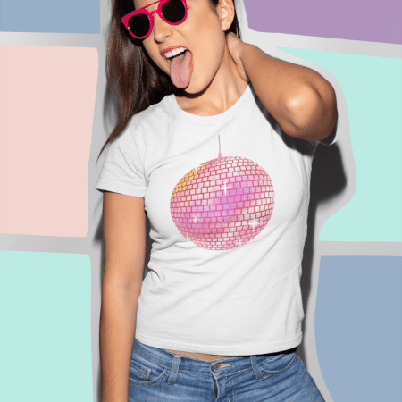 Cropped T-Shirt with a Pink Disco Ball