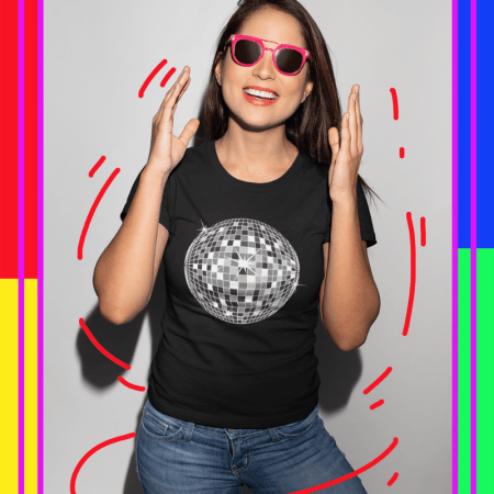 Disco ball on black tshirt