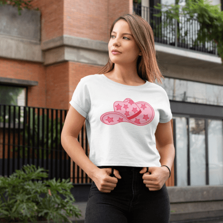 Cropped Cowboy T-Shirt with a Pink Cowgirl Hat